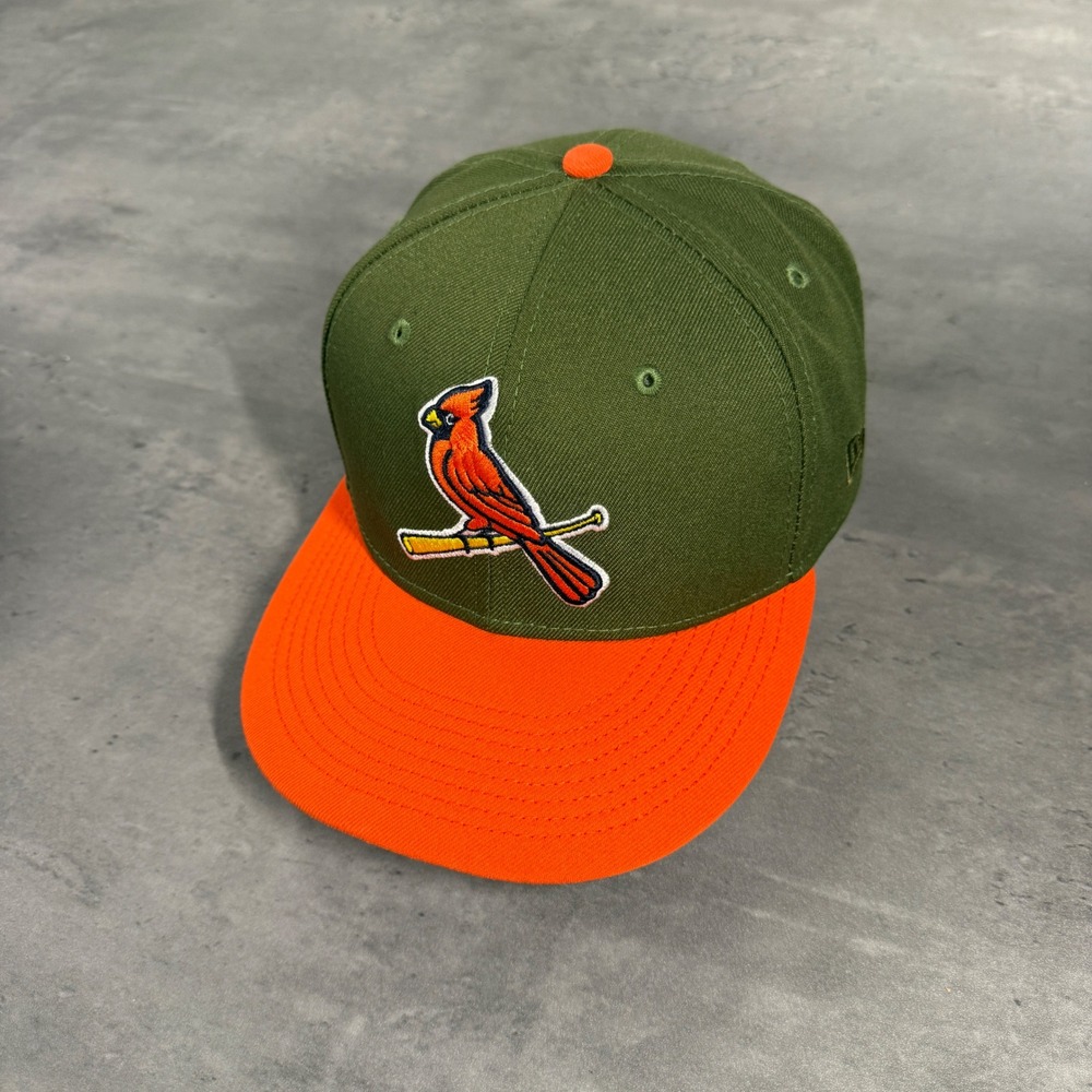 New Era St Louis Cardinals Hat 7 1/4 Olive Rifle Green Orange 59FIFTY MLB Fitted